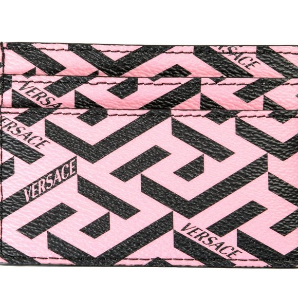 Versace Unisex "La Greca" Signature Textured Leather Pink Card Case